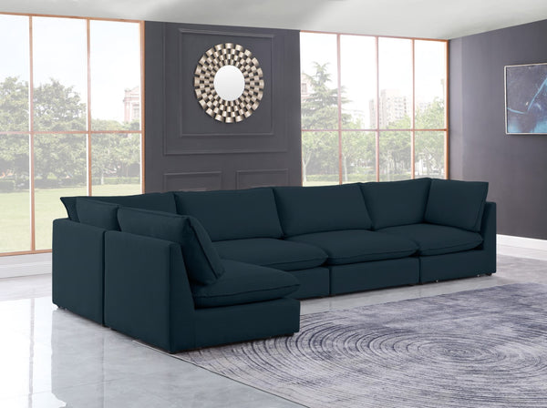 Mackenzie Linen Textured Fabric / Engineered Wood / Foam Contemporary Navy Durable Linen Textured Modular Sectional - 160" W x 80" D x 35" H