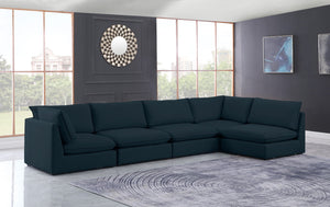 Mackenzie Linen Textured Fabric / Engineered Wood / Foam Contemporary Navy Durable Linen Textured Modular Sectional - 160" W x 80" D x 35" H