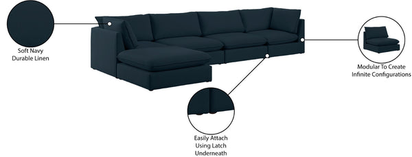 Mackenzie Linen Textured Fabric / Engineered Wood / Foam Contemporary Navy Durable Linen Textured Modular Sectional - 160" W x 80" D x 35" H