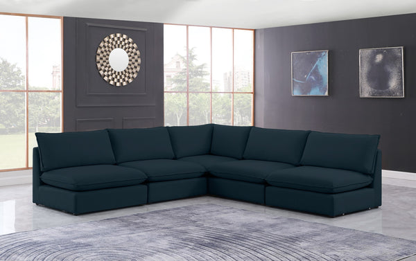 Mackenzie Linen Textured Fabric / Engineered Wood / Foam Contemporary Navy Durable Linen Textured Modular Sectional - 120" W x 120" D x 35" H