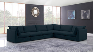 Mackenzie Linen Textured Fabric / Engineered Wood / Foam Contemporary Navy Durable Linen Textured Modular Sectional - 160" W x 120" D x 35" H