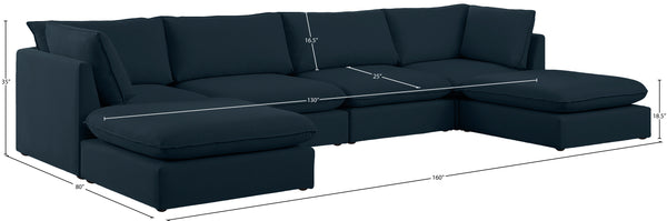 Mackenzie Linen Textured Fabric / Engineered Wood / Foam Contemporary Navy Durable Linen Textured Modular Sectional - 160" W x 80" D x 35" H