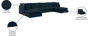 Mackenzie Linen Textured Fabric / Engineered Wood / Foam Contemporary Navy Durable Linen Textured Modular Sectional - 160" W x 80" D x 35" H