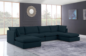 Mackenzie Linen Textured Fabric / Engineered Wood / Foam Contemporary Navy Durable Linen Textured Modular Sectional - 160" W x 80" D x 35" H