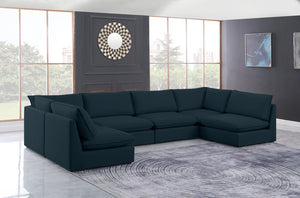 Mackenzie Linen Textured Fabric / Engineered Wood / Foam Contemporary Navy Durable Linen Textured Modular Sectional - 160" W x 80" D x 35" H