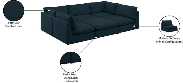Mackenzie Linen Textured Fabric / Engineered Wood / Foam Contemporary Navy Durable Linen Textured Modular Sectional - 120" W x 80" D x 35" H