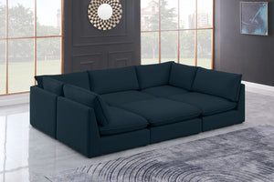 Mackenzie Linen Textured Fabric / Engineered Wood / Foam Contemporary Navy Durable Linen Textured Modular Sectional - 120" W x 80" D x 35" H