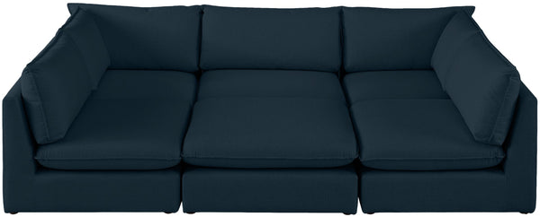 Mackenzie Linen Textured Fabric / Engineered Wood / Foam Contemporary Navy Durable Linen Textured Modular Sectional - 120" W x 80" D x 35" H
