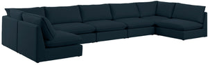 Mackenzie Linen Textured Fabric / Engineered Wood / Foam Contemporary Navy Durable Linen Textured Modular Sectional - 200" W x 80" D x 35" H