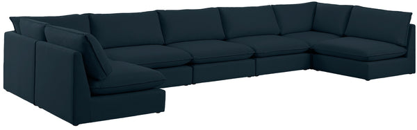 Mackenzie Linen Textured Fabric / Engineered Wood / Foam Contemporary Navy Durable Linen Textured Modular Sectional - 200" W x 80" D x 35" H