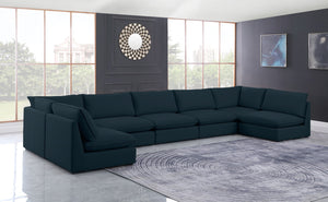 Mackenzie Linen Textured Fabric / Engineered Wood / Foam Contemporary Navy Durable Linen Textured Modular Sectional - 200" W x 80" D x 35" H