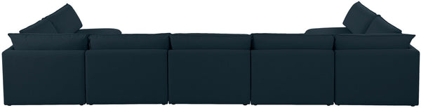 Mackenzie Linen Textured Fabric / Engineered Wood / Foam Contemporary Navy Durable Linen Textured Modular Sectional - 200" W x 80" D x 35" H