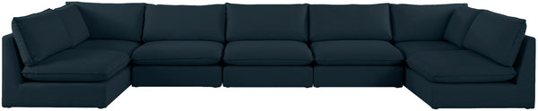 Mackenzie Linen Textured Fabric / Engineered Wood / Foam Contemporary Navy Durable Linen Textured Modular Sectional - 200" W x 80" D x 35" H