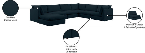 Mackenzie Linen Textured Fabric / Engineered Wood / Foam Contemporary Navy Durable Linen Textured Modular Sectional - 160" W x 120" D x 35" H