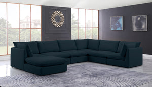 Mackenzie Linen Textured Fabric / Engineered Wood / Foam Contemporary Navy Durable Linen Textured Modular Sectional - 160" W x 120" D x 35" H