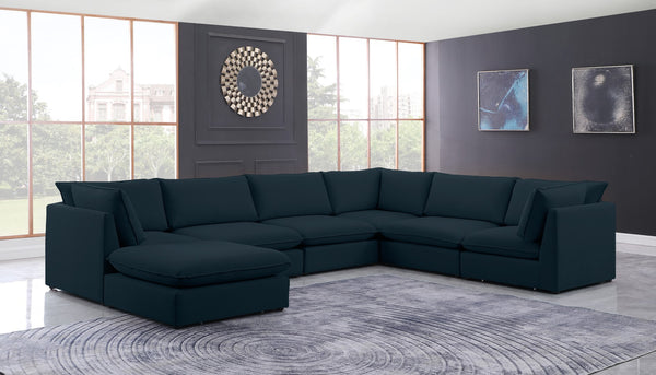 Mackenzie Linen Textured Fabric / Engineered Wood / Foam Contemporary Navy Durable Linen Textured Modular Sectional - 160" W x 120" D x 35" H