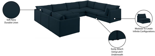 Mackenzie Linen Textured Fabric / Engineered Wood / Foam Contemporary Navy Durable Linen Textured Modular Sectional - 160" W x 120" D x 35" H