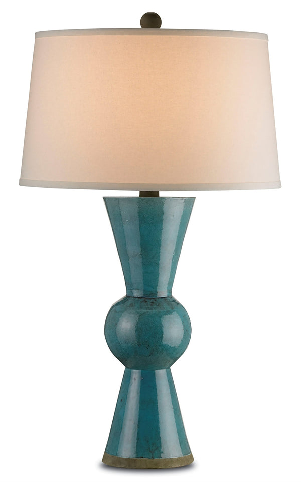 Upbeat Teal Table Lamp - Stylish Terracotta Design with Off-White Shade, Perfect for Modern Decor