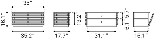 Zuo Modern Linea Acacia Wood Mid Century Commercial Grade Entertainment Stand Walnut Acacia Wood