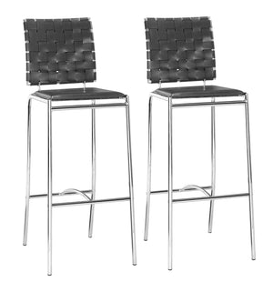 Zuo Modern Criss 100% Polyurethane, Steel Modern Commercial Grade Barstool Set - Set of 2 Black, Chrome 100% Polyurethane, Steel