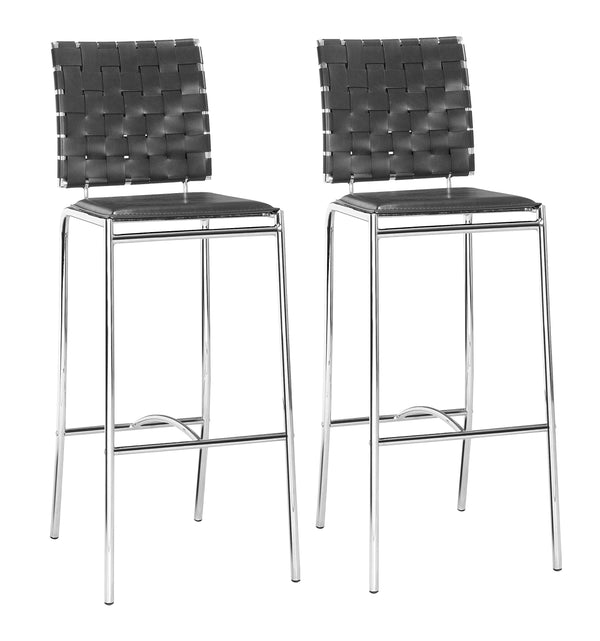 Zuo Modern Criss 100% Polyurethane, Steel Modern Commercial Grade Barstool Set - Set of 2 Black, Chrome 100% Polyurethane, Steel