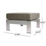 Cape Coral Cushioned Auminum Ottoman, Silver and Khaki Noble House