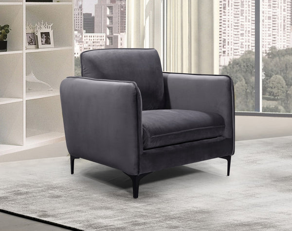 Poppy Velvet / Engineered Wood / Metal / Foam Contemporary Grey Velvet Chair - 38" W x 33.5" D x 33" H