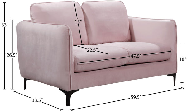 Poppy Velvet / Engineered Wood / Metal / Foam Contemporary Pink Velvet Loveseat - 59.5" W x 33.5" D x 33" H