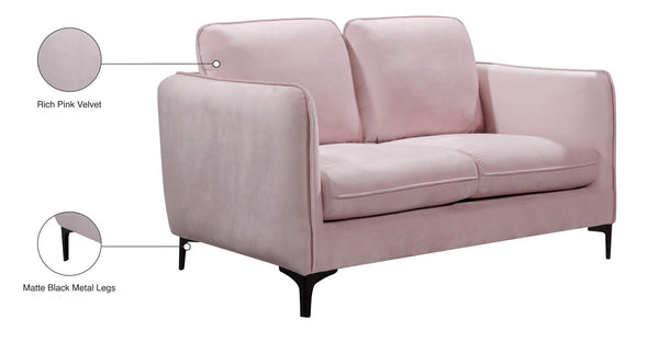 Poppy Velvet / Engineered Wood / Metal / Foam Contemporary Pink Velvet Loveseat - 59.5" W x 33.5" D x 33" H