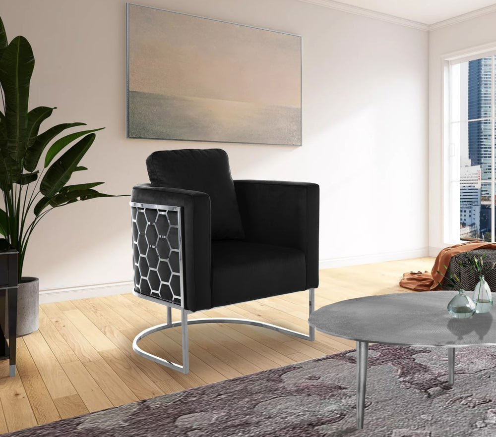 Casa Velvet / Engineered Wood / Iron / Foam Contemporary Black Velvet Chair - 30" W x 29.5" D x 31" H