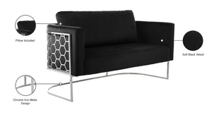 Casa Velvet / Engineered Wood / Iron / Foam Contemporary Black Velvet Loveseat - 63.5" W x 29.5" D x 31" H