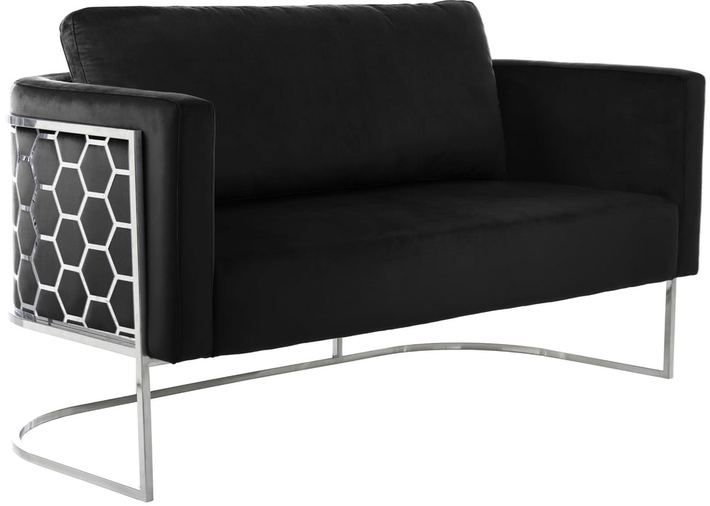 Casa Velvet / Engineered Wood / Iron / Foam Contemporary Black Velvet Loveseat - 63.5" W x 29.5" D x 31" H
