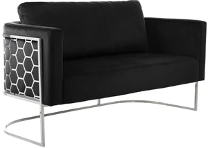 Casa Velvet / Engineered Wood / Iron / Foam Contemporary Black Velvet Loveseat - 63.5" W x 29.5" D x 31" H
