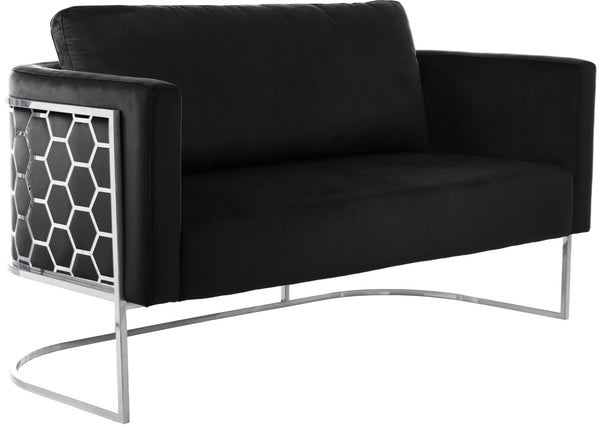 Casa Velvet / Engineered Wood / Iron / Foam Contemporary Black Velvet Loveseat - 63.5" W x 29.5" D x 31" H