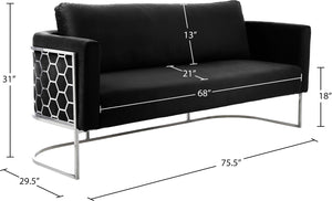 Casa Velvet / Engineered Wood / Iron / Foam Contemporary Black Velvet Sofa - 75.5" W x 29.5" D x 31" H