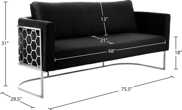 Casa Velvet / Engineered Wood / Iron / Foam Contemporary Black Velvet Sofa - 75.5" W x 29.5" D x 31" H