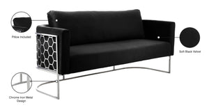 Casa Velvet / Engineered Wood / Iron / Foam Contemporary Black Velvet Sofa - 75.5" W x 29.5" D x 31" H