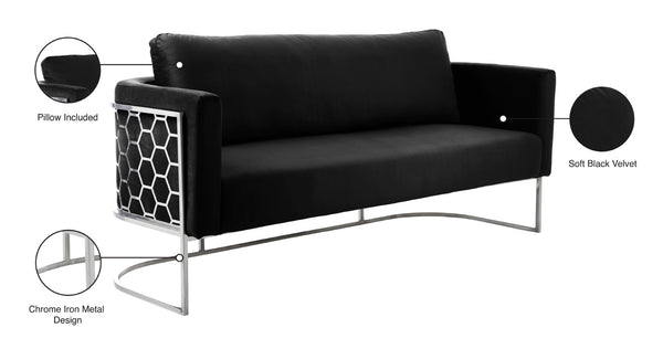 Casa Velvet / Engineered Wood / Iron / Foam Contemporary Black Velvet Sofa - 75.5" W x 29.5" D x 31" H