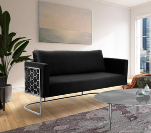 Casa Velvet / Engineered Wood / Iron / Foam Contemporary Black Velvet Sofa - 75.5" W x 29.5" D x 31" H