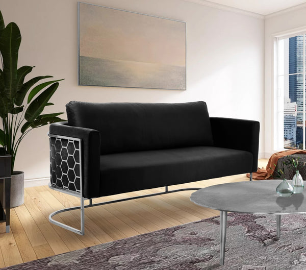 Casa Velvet / Engineered Wood / Iron / Foam Contemporary Black Velvet Sofa - 75.5" W x 29.5" D x 31" H