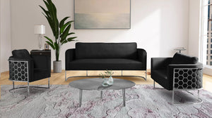 Casa Velvet / Engineered Wood / Iron / Foam Contemporary Black Velvet Sofa - 75.5" W x 29.5" D x 31" H