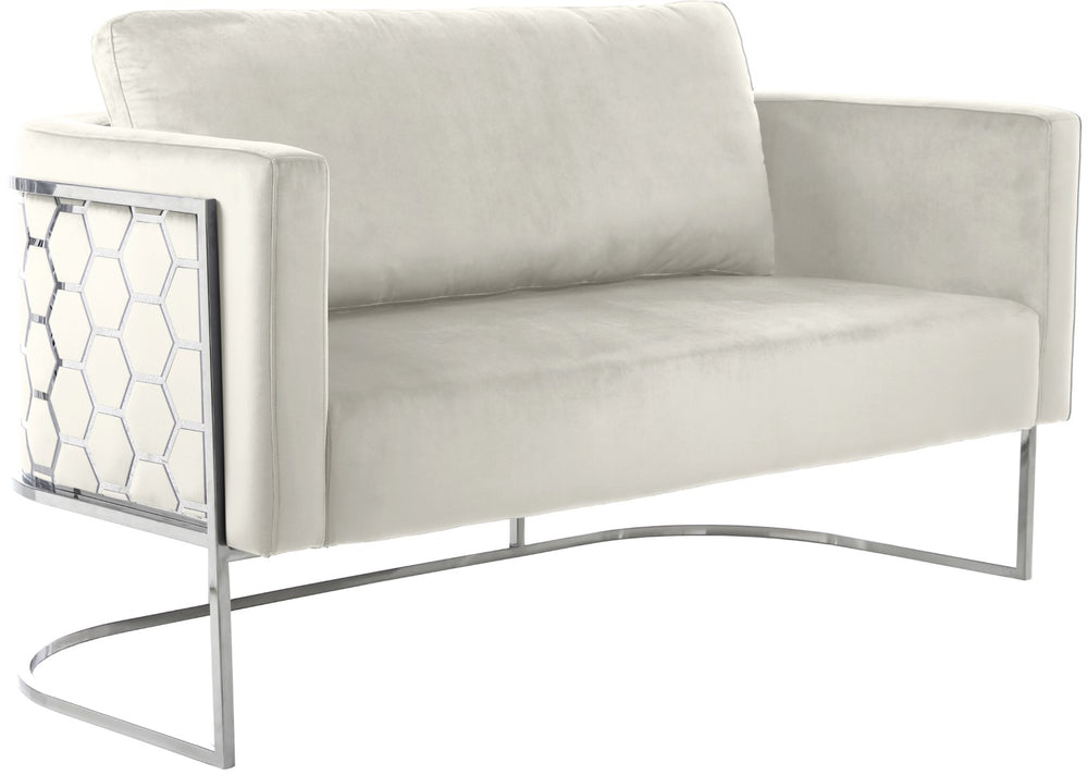 Casa Velvet / Engineered Wood / Iron / Foam Contemporary Cream Velvet Loveseat - 63.5" W x 29.5" D x 31" H