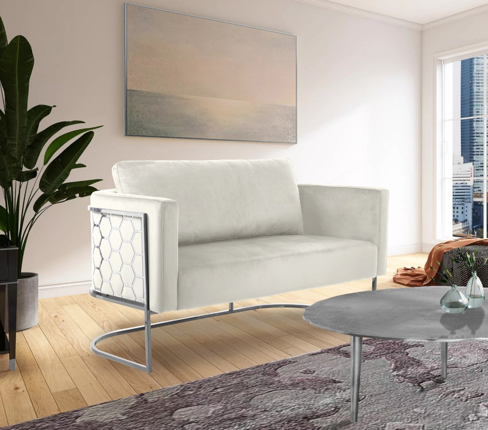 Casa Velvet / Engineered Wood / Iron / Foam Contemporary Cream Velvet Loveseat - 63.5" W x 29.5" D x 31" H