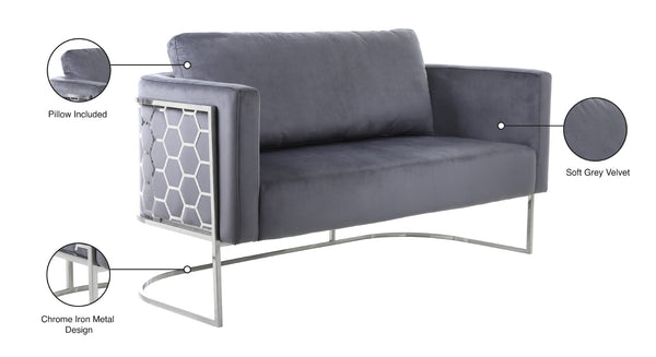 Casa Velvet / Engineered Wood / Iron / Foam Contemporary Grey Velvet Loveseat - 63.5" W x 29.5" D x 31" H