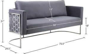 Casa Velvet / Engineered Wood / Iron / Foam Contemporary Grey Velvet Sofa - 75.5" W x 29.5" D x 31" H