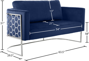 Casa Velvet / Engineered Wood / Iron / Foam Contemporary Navy Velvet Loveseat - 63.5" W x 29.5" D x 31" H