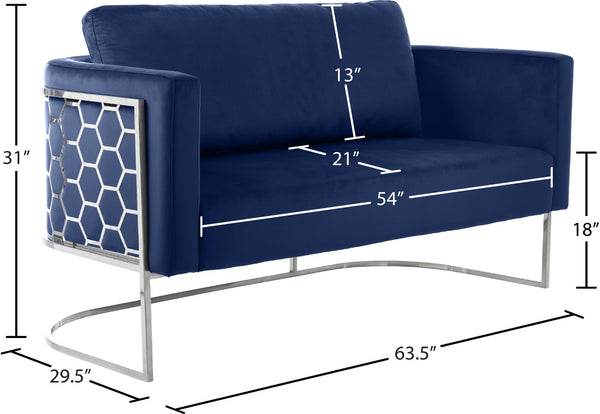 Casa Velvet / Engineered Wood / Iron / Foam Contemporary Navy Velvet Loveseat - 63.5" W x 29.5" D x 31" H
