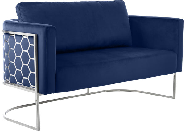 Casa Velvet / Engineered Wood / Iron / Foam Contemporary Navy Velvet Loveseat - 63.5" W x 29.5" D x 31" H