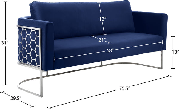 Casa Velvet / Engineered Wood / Iron / Foam Contemporary Navy Velvet Sofa - 75.5" W x 29.5" D x 31" H