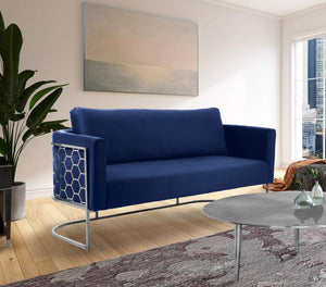 Casa Velvet / Engineered Wood / Iron / Foam Contemporary Navy Velvet Sofa - 75.5" W x 29.5" D x 31" H